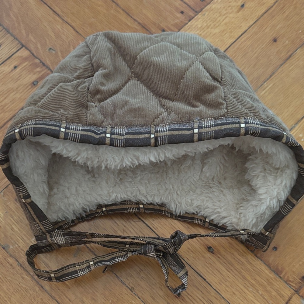 Wild Wawa Brown Quilted Winter Hat with Plaid Trim